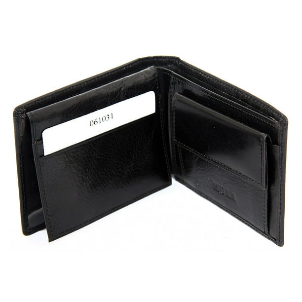 Mens Gents Soft Black Real Leather Bi-Fold Wallet Cards Notes Change ID Window 